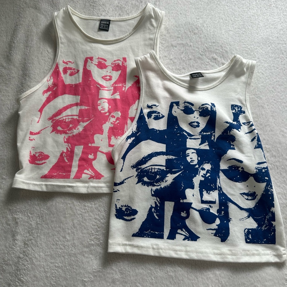 Graphic Kids Tank Tops - Pink and Blue